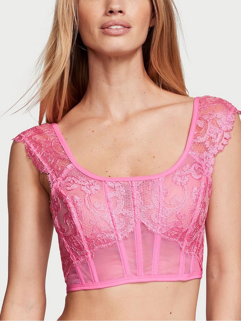 NWT Victoria's Secret Pink Lace Corset Top M Boned FLORAL